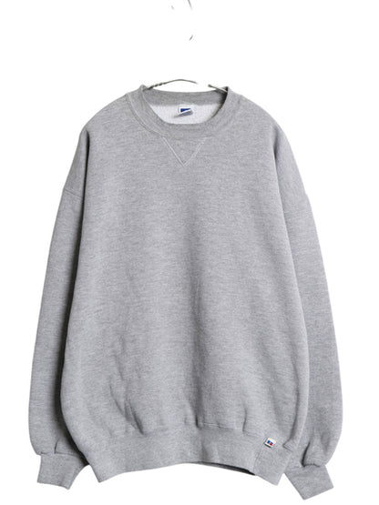 90s ラッセル 無地 スウェット メンズ レディース XL / オールド トレーナー 前V ワンポイント ブランク クルーネック 裏起毛 大きいサイズ