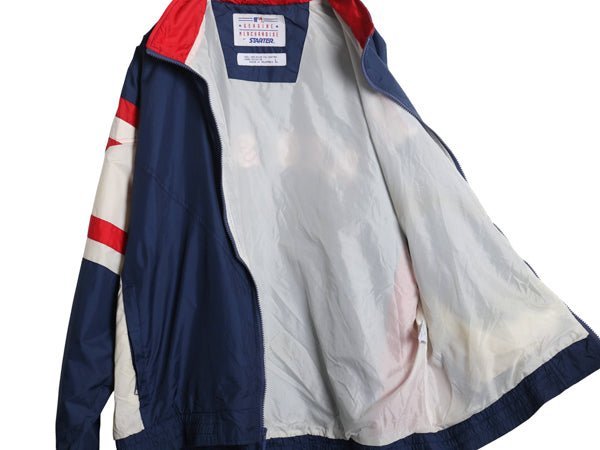 90s レッドソックス ナイロン トラック ジャケット メンズ L オールド MLB オフィシャル スターター スタジャン フルジップ ハイネック 紺