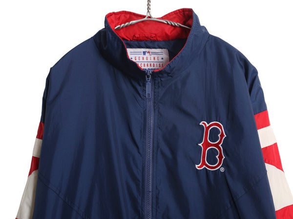 90s レッドソックス ナイロン トラック ジャケット メンズ L オールド MLB オフィシャル スターター スタジャン フルジップ ハイネック 紺