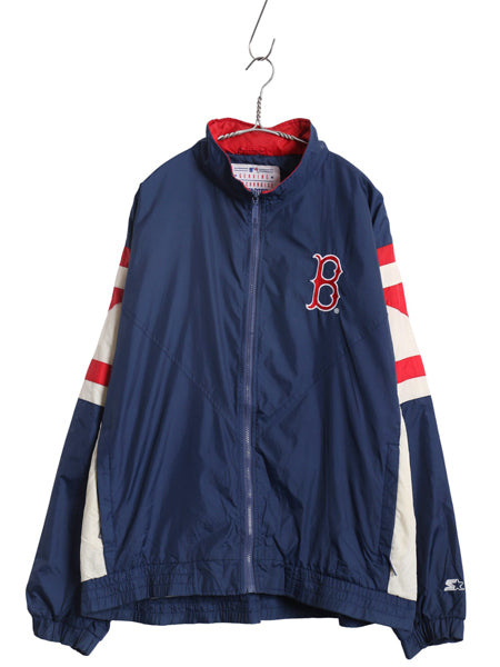 90s レッドソックス ナイロン トラック ジャケット メンズ L オールド MLB オフィシャル スターター スタジャン フルジップ ハイネック 紺