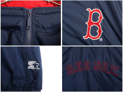 90s レッドソックス ナイロン トラック ジャケット メンズ L オールド MLB オフィシャル スターター スタジャン フルジップ ハイネック 紺