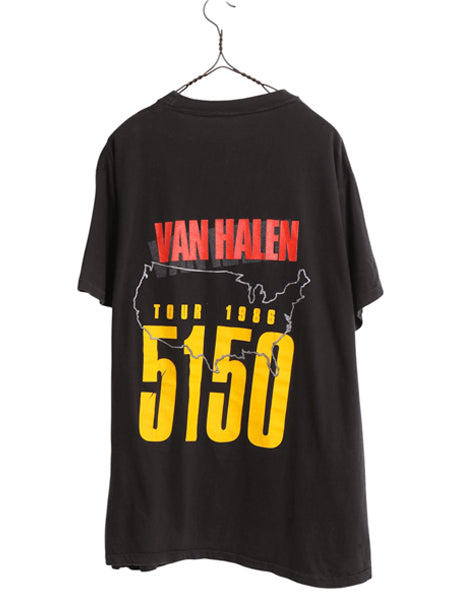 80s ★ ヴァンヘイレン ツアー プリント Tシャツ メンズ L 程/ 古着 ヴィンテージ 当時物 半袖Tシャツ ロック イラスト グラフィック 黒