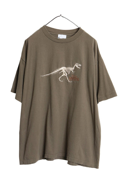90s ディズニー アニマル キングダム Tシャツ メンズ レディース XL / オールド オフィシャル 恐竜 刺繍 キャラクター カーキ 大きいサイズ