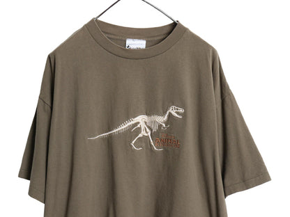 90s ディズニー アニマル キングダム Tシャツ メンズ レディース XL / オールド オフィシャル 恐竜 刺繍 キャラクター カーキ 大きいサイズ