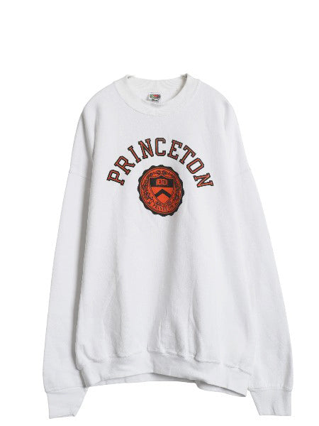 90s 2段 カレッジ プリント スウェット メンズ XXL / オールド トレーナー 裏起毛 クルーネック 大きいサイズ トップス シンプル ホワイト