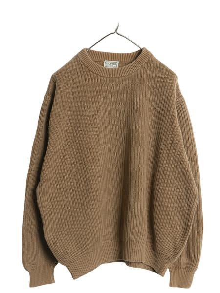 エルエルビーン コットン ニット セーター メンズ XL / 古着 クルーネック リブ編み チャンキー ミドルゲージ 無地 ブラウン 大きいサイズ