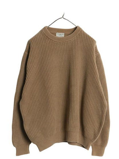 エルエルビーン コットン ニット セーター メンズ XL / 古着 クルーネック リブ編み チャンキー ミドルゲージ 無地 ブラウン 大きいサイズ