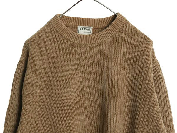 エルエルビーン コットン ニット セーター メンズ XL / 古着 クルーネック リブ編み チャンキー ミドルゲージ 無地 ブラウン 大きいサイズ
