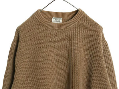 エルエルビーン コットン ニット セーター メンズ XL / 古着 クルーネック リブ編み チャンキー ミドルゲージ 無地 ブラウン 大きいサイズ