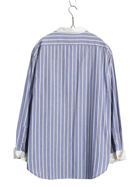 90s ローレン ラルフローレン ストライプ クレリック シャツ レディース XL オールド コットン ブラウス ダブルカフス ドレス 大きいサイズ