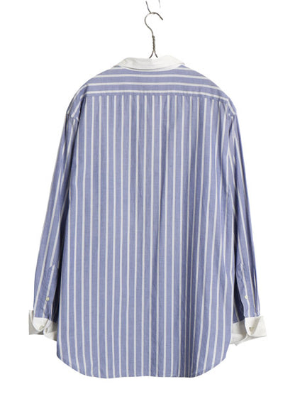 90s ローレン ラルフローレン ストライプ クレリック シャツ レディース XL オールド コットン ブラウス ダブルカフス ドレス 大きいサイズ