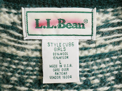 90s USA製 エルエルビーン ノルディック ニット カーディガン レディース L 古着 オールド ウール セーター バーズアイ 総柄 羽織り 前開き
