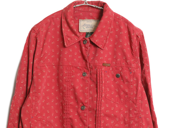 90s ローレン ラルフローレン コットン トラッカー ジャケット レディース XL オールド ヴィンテージ 1st ジージャン タイプ 花柄 総柄 赤