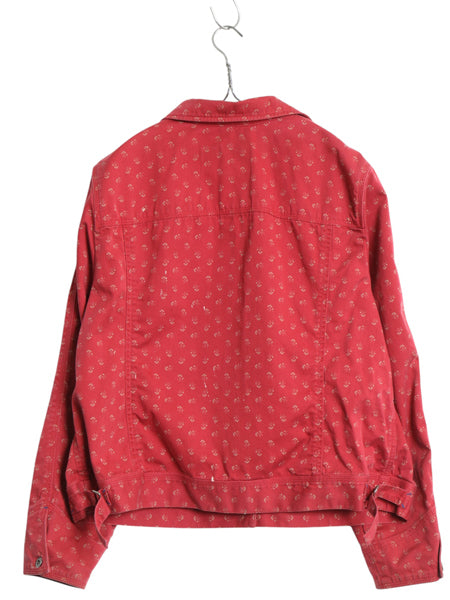 90s ローレン ラルフローレン コットン トラッカー ジャケット レディース XL オールド ヴィンテージ 1st ジージャン タイプ 花柄 総柄 赤