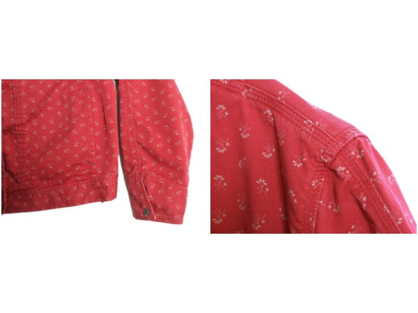 90s ローレン ラルフローレン コットン トラッカー ジャケット レディース XL オールド ヴィンテージ 1st ジージャン タイプ 花柄 総柄 赤