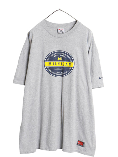 90s ナイキ ミシガン カレッジ プリント Tシャツ メンズ XL オールド スウッシュ ヘビーウェイト カットソー シンプル 大きいサイズ 灰 Y2K