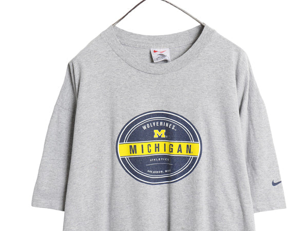 90s ナイキ ミシガン カレッジ プリント Tシャツ メンズ XL オールド スウッシュ ヘビーウェイト カットソー シンプル 大きいサイズ 灰 Y2K
