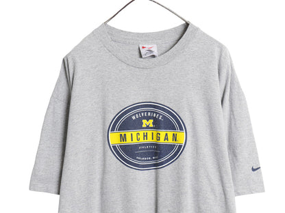 90s ナイキ ミシガン カレッジ プリント Tシャツ メンズ XL オールド スウッシュ ヘビーウェイト カットソー シンプル 大きいサイズ 灰 Y2K