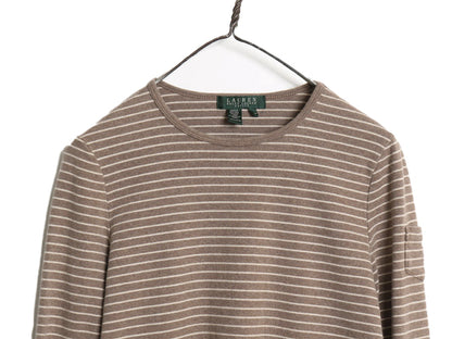 00s ローレン ラルフローレン ボーダー 長袖 Tシャツ レディース M / オールド ロンT コットン ストレッチ リブ編み カットソー ショート丈