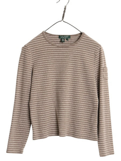 00s ローレン ラルフローレン ボーダー 長袖 Tシャツ レディース M / オールド ロンT コットン ストレッチ リブ編み カットソー ショート丈