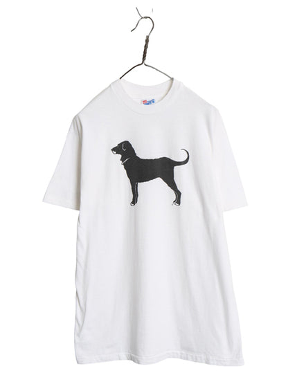 90s USA製 The Black Dog ドッグ イラスト プリント Tシャツ メンズ レディース L / オールド アニマル キャラクター シングルステッチ 白