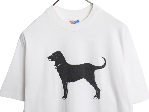 90s USA製 The Black Dog ドッグ イラスト プリント Tシャツ メンズ レディース L / オールド アニマル キャラクター シングルステッチ 白