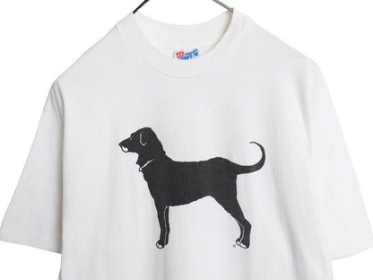 90s USA製 The Black Dog ドッグ イラスト プリント Tシャツ メンズ レディース L / オールド アニマル キャラクター シングルステッチ 白