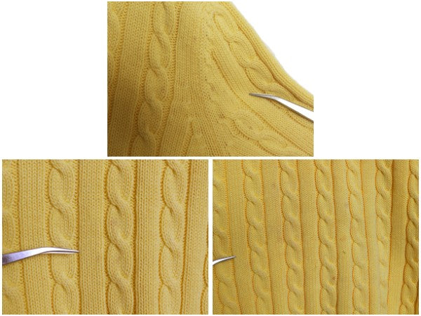 90s ローレン ラルフローレン Vネック コットン ケーブル 半袖 ニット セーター レディース M / 古着 オールド ポロ ワンポイント きれいめ