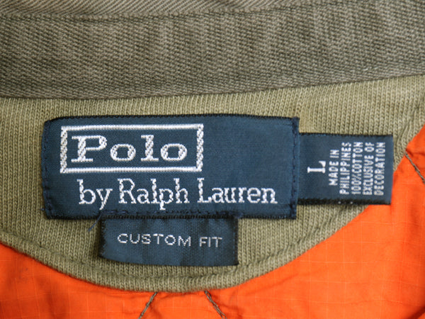 00s ポロ ラルフローレン 長袖 ラガーシャツ メンズ L 古着 オールド CUSTOM FIT ラグビー ネイティブ フェルト ワッペン 星条旗 ツートン 