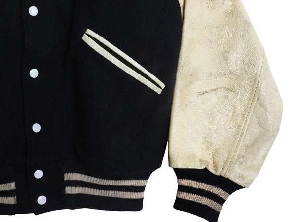 60s 70s USA製 ★ バトウィン 袖 本革 レザー ウール スタジャン メンズ L ヴィンテージ アワード ジャケット ブルゾン モノトーン 無地 黒