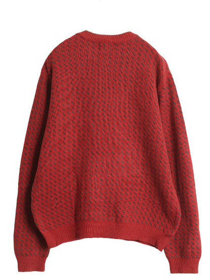 エルエルビーン バーズアイ ニット セーター メンズ M アウトドア ラム ウール ノルディック 総柄 ツートン クルーネック シンプル レッド