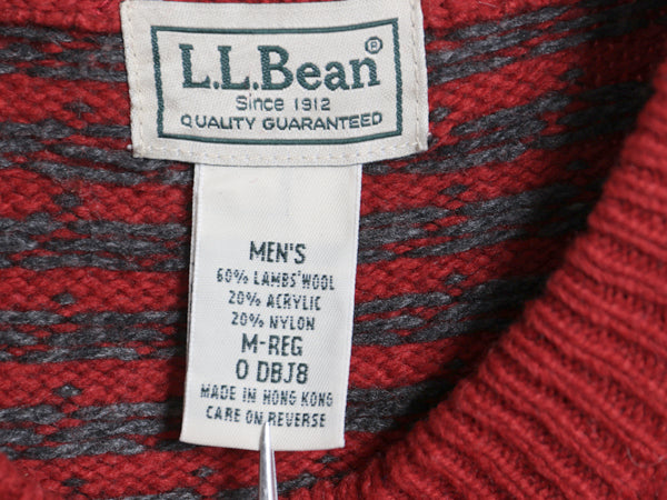 エルエルビーン バーズアイ ニット セーター メンズ M アウトドア ラム ウール ノルディック 総柄 ツートン クルーネック シンプル レッド
