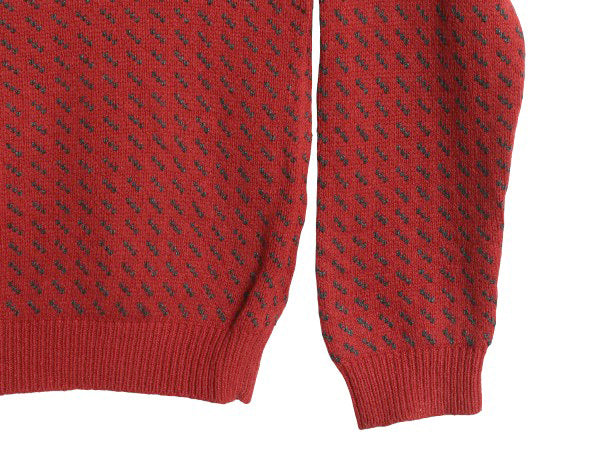 エルエルビーン バーズアイ ニット セーター メンズ M アウトドア ラム ウール ノルディック 総柄 ツートン クルーネック シンプル レッド