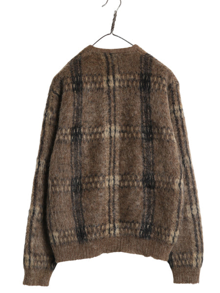 60's USA製 美品 ★ キャンパス Vネック モヘア ニット セーター メンズ M ヴィンテージ チェック プルオーバー ウール 毛足 毛長 シャギー