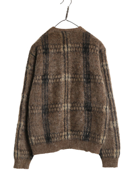 60's USA製 美品 ★ キャンパス Vネック モヘア ニット セーター メンズ M ヴィンテージ チェック プルオーバー ウール 毛足 毛長 シャギー