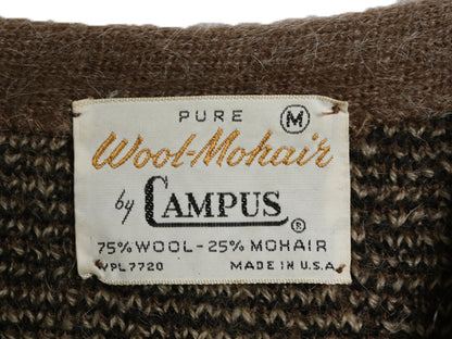 60's USA製 美品 ★ キャンパス Vネック モヘア ニット セーター メンズ M ヴィンテージ チェック プルオーバー ウール 毛足 毛長 シャギー