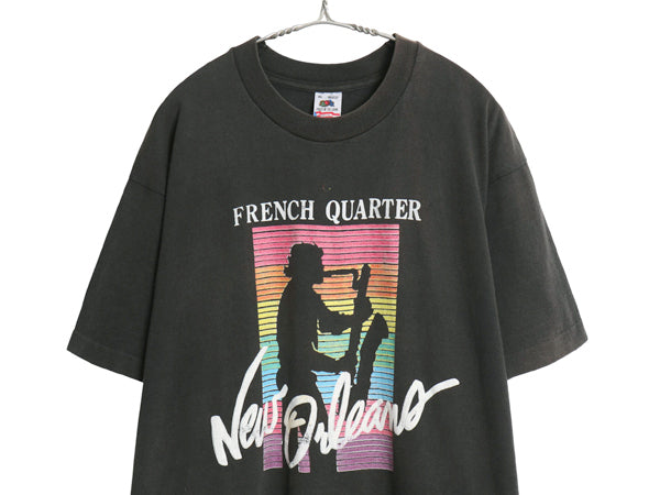 90s USA製 ジャズ アート イラスト プリント Tシャツ メンズ XL / オールド 音物 グラフィック ヘビーウェイト コットン 大きいサイズ 黒