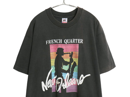 90s USA製 ジャズ アート イラスト プリント Tシャツ メンズ XL / オールド 音物 グラフィック ヘビーウェイト コットン 大きいサイズ 黒