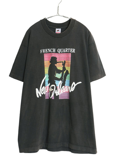 90s USA製 ジャズ アート イラスト プリント Tシャツ メンズ XL / オールド 音物 グラフィック ヘビーウェイト コットン 大きいサイズ 黒