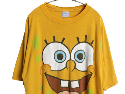 00s スポンジボブ イラスト プリント Tシャツ メンズ XL 古着 オールド 当時物 キャラクター アニメ ヘビーウェイト コットン 大きいサイズ