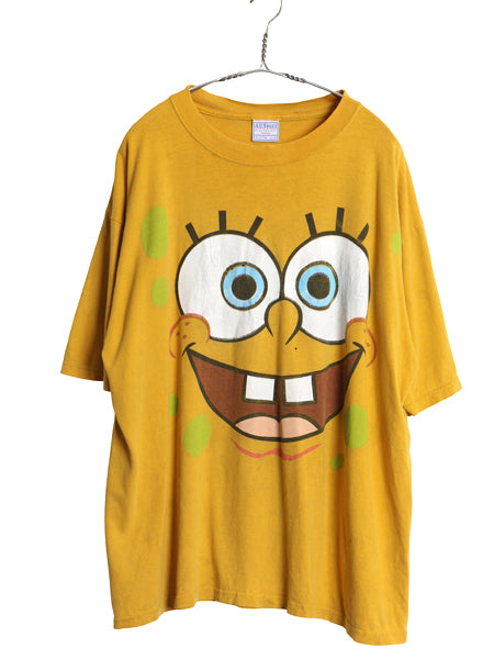 00s スポンジボブ イラスト プリント Tシャツ メンズ XL 古着 オールド 当時物 キャラクター アニメ ヘビーウェイト コットン 大きいサイズ