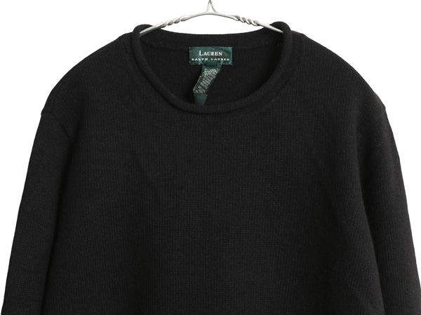 90s ローレン ラルフローレン ロールネック ニット セーター レディース 2XL オールド メリノ ウール カシミヤ ハイネック 大きいサイズ 黒