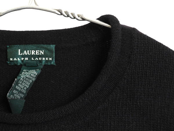 90s ローレン ラルフローレン ロールネック ニット セーター レディース 2XL オールド メリノ ウール カシミヤ ハイネック 大きいサイズ 黒