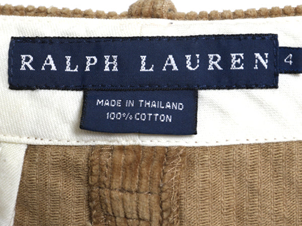 ラルフローレン 太畝 コーデュロイ タイト スカート レディース S ポロ コットン ノータック ひざ丈 無地 きれいめ シンプル カジュアル 茶