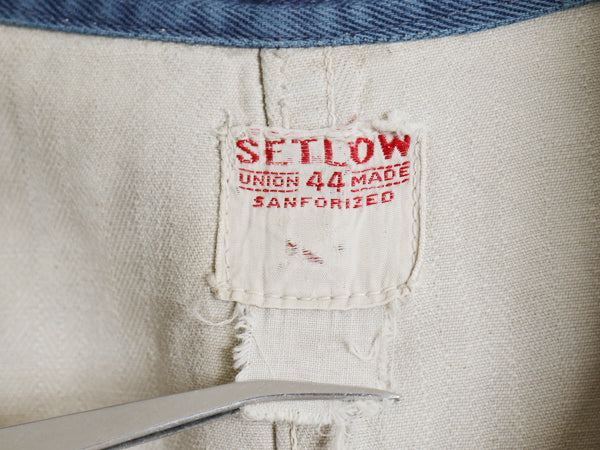 40s USA製 ★ SETLOW ツートン ショップコート メンズ XL ヴィンテージ ヘリンボーン コットン ベルト付き ワーク ロング 膝丈 ジャケット