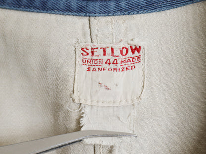 40s USA製 ★ SETLOW ツートン ショップコート メンズ XL ヴィンテージ ヘリンボーン コットン ベルト付き ワーク ロング 膝丈 ジャケット