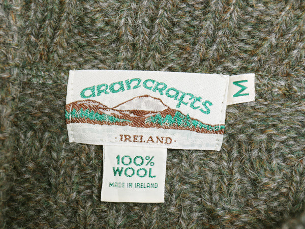 アイルランド製 aran crafts ハイネック フィッシャーマン ニット セーター レディース M / アラン ケーブル ウール ローゲージ オリーブ