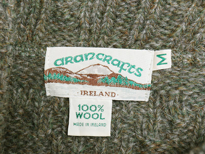 アイルランド製 aran crafts ハイネック フィッシャーマン ニット セーター レディース M / アラン ケーブル ウール ローゲージ オリーブ