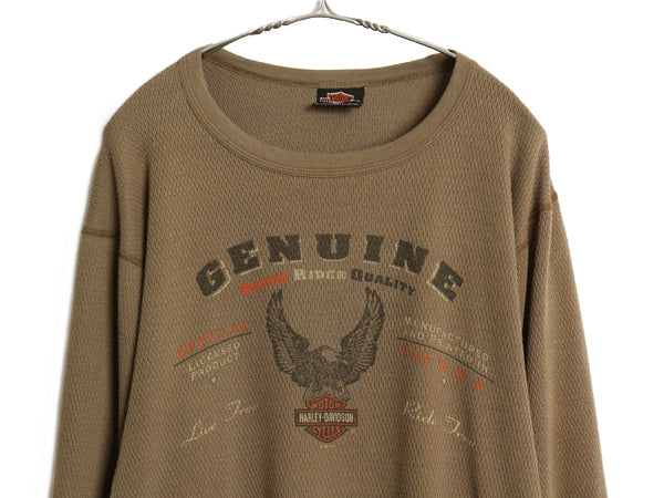 90s USA製 ハーレー ダビットソン 両面 プリント 長袖 サーマル Tシャツ メンズ XL オールド ロンT バイク イーグル イラスト 大きいサイズ
