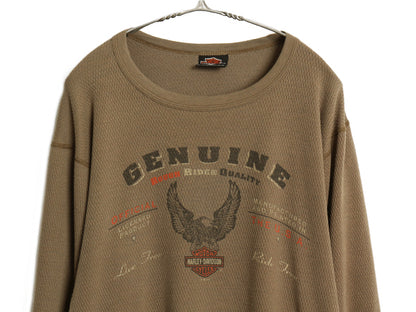 90s USA製 ハーレー ダビットソン 両面 プリント 長袖 サーマル Tシャツ メンズ XL オールド ロンT バイク イーグル イラスト 大きいサイズ